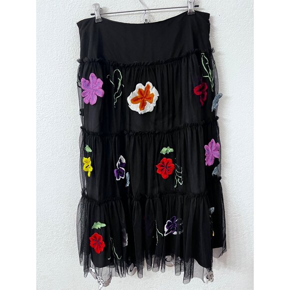 WD NY lined boho western embroidered flower print skirt women size 10 - Picture 1 of 5